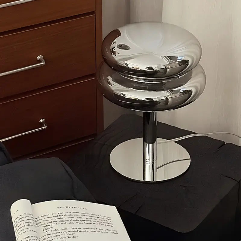 Chrom-Glas-Pilzlampe – dimmbare Retro-Tischleuchte