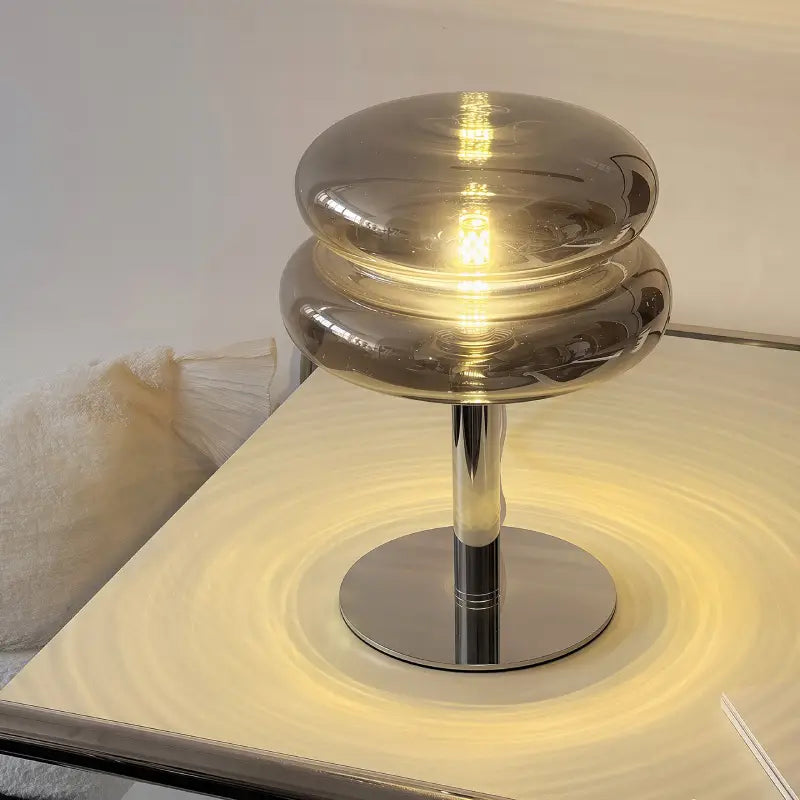Chrom-Glas-Pilzlampe – dimmbare Retro-Tischleuchte