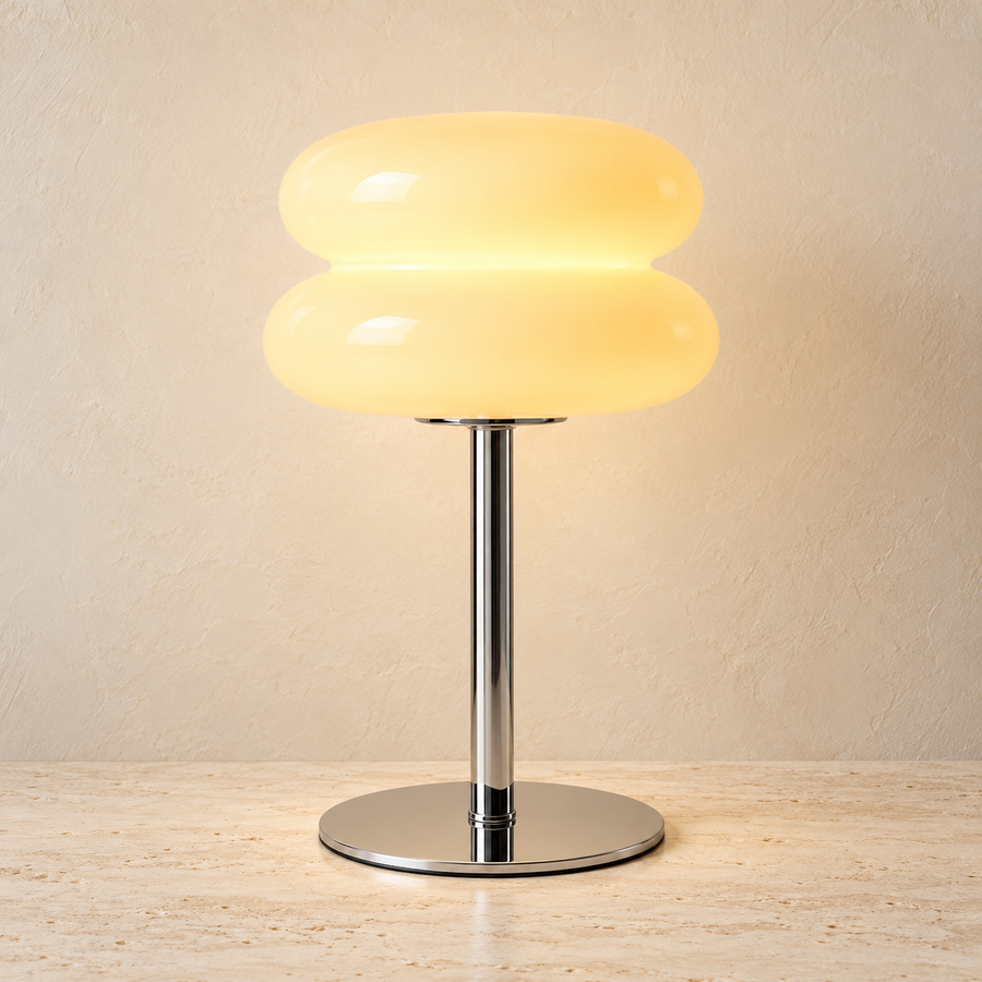 Bunte Glas-Pilzlampe – dimmbare Retro-Tischleuchte