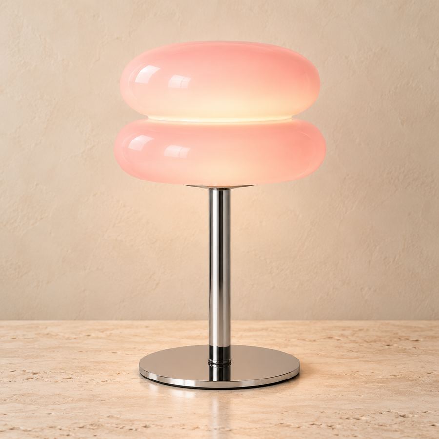 Bunte Glas-Pilzlampe – dimmbare Retro-Tischleuchte